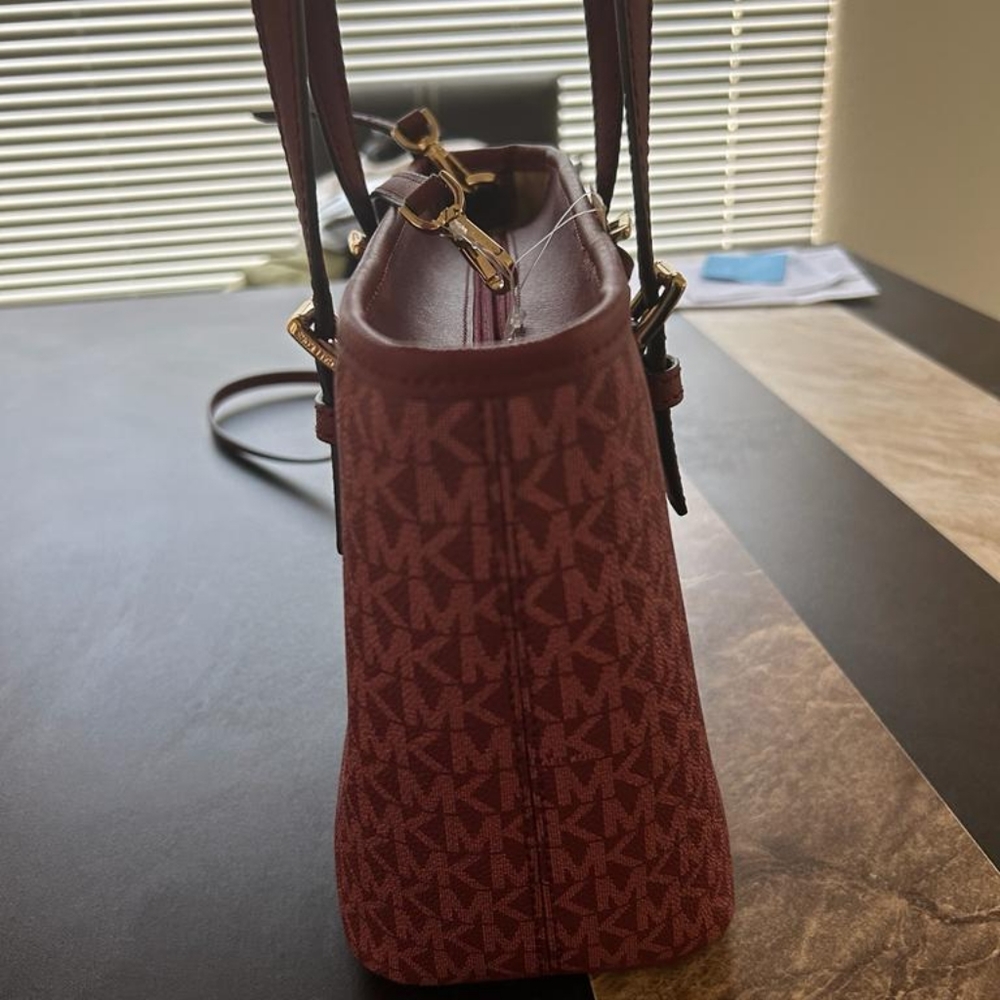 Michael Kors Red Tote with MK Logo and Leather Handles - Picture 8 of 12